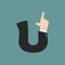 U letter businessman hand font. It shows finger print. Arm symbol alphabet. Sign of ABC