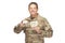 U.S. Army Soldier, Sergeant. Isolated with gift card and cash.