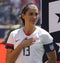 U.S. Women`s National Soccer Team captain Alex Morgan #13 during National Anthem before friendly game against Mexico