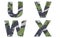 U, V, W, X Alphabet From Military Fabric Texture.