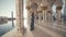 UAE, 2017: women in black Abai - walking inside the mosque.