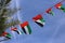 UAE Flags, Palm Tree Leaves and Blue Sky in United Arab Emirates