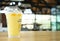 Ubon Ratchathani, Thailand - April 4, 2020: Buy iced mango tango at Cafe Amazon Coffee to drink cold drinks in the evening, put on