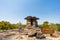 Ubon Ratchathani, THAILAND - February 27, 2022: Giant rock pillar or Sao Chaliang Yai with tourists, Mushroom rocks that have been