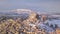 Uchisar Cappadocia, Turkey. Aerial View of Turkish Flag on Top of Ancient Castle