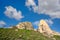 Uchisar Castle and the town are sandstone mountains filled with tunnels and windows in Cappadocia, Turkey