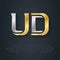 UD - initials, gold logo inlaid with silver. U and D - Metallic 3d icon or logotype template. Vector Design element with lineart