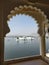 Udaipur, Rajasthan, India- 19th November 2018- A view of the Taj Lake Palace Hotel situated on an Island