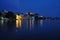 Udaipur, Rajasthan, India. Night view of the old city waterfront