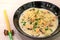 Udon Carbonara with salmon and cheese