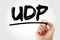 UDP - User Datagram Protocol acronym with marker, technology concept background