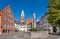 Ueberlingen with town hall, St. Nikolaus Minster and fountain, Lake Constance, Baden Wuerttemberg