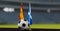 UEFA 2024 Soccer Spain vs Scotland European Championship Spain and Scotland with soccer ball. 3d work. Yerevan, Armenia - 2023
