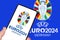 UEFA Euro 2024 Germany European Football Championship Europe logo on a mobile photomontage in Germany