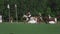 UFA RUSSIA - 05.09.2021: Match on a horse in a polo club. Players riders on the stadium field. Horses gallop on the