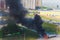 Ufa, Russia, 13 May, 2019: Burning car Fire suddenly started engulfing all the car a truck overheated on Salavat Yulaev