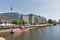 Ufer promenade cityscape with Spree river in Berlin, Germany