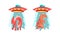 UFO Abducting Animals Set, Alien Spacecraft Stealing Hippo and Fox Cartoon Vector Illustration