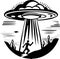 UFO Abduction Spaceship Logo Monochrome Design Style