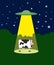 UFO abducts a cow. Space aliens and cattle. Flying saucer beam p