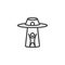 UFO abducts man line icon