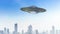Ufo or alien spaceship in city