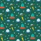 Ufo and aliens Seamless pattern. Cute Doodles space ships sketch. Hand drawn Cartoon Vector illustration