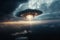 UFO approaching Earth from space, with a sense of mystery and intrigue. Alien encounter concept. Ai generated