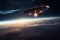 UFO approaching Earth from space, with a sense of mystery and intrigue. Alien encounter concept. Ai generated