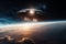 UFO approaching Earth from space, with a sense of mystery and intrigue. Alien encounter concept. Ai generated