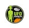 UFO area icon, alien and saucer with space planets