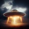 UFO with Beam, Alien Spaceship in Night Sky, Futuristic Mystery Transport, Abstract Generative AI Illustration