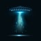 UFO with blue glowing illumination in realistic style. Unidentified flying object, saucer.