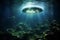 UFO in bottom of the ocean and swimming underwater. Generative AI