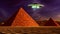 ufo circles next to a pyramid 3d rendering