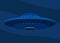 UFO in dark blue night sky. Unidentified flying object, UFO flying, spaceship, spacecraft. Vector illustration