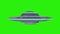 UFO - Flying Saucer with Blue lights rotating infinite repeat loop - isolated on green screen background