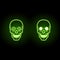 Ufo green skull with neon effect on dark background