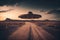 ufo hovering over landing strip of secret cosmodrome