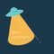 UFO invasion. Alien spaceship, cartoon space object with rays. Flying ship, lights and glow vector elements. Flying saucer with