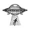 UFO kidnaps human engraving vector