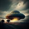 UFO landing, alien invasion and visit, extraterrestrial civilization, paranormal sience fiction, generative AI