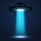 UFO light beam. Alien transport futuristic bright light in dark. UFO spaceship isolated glow effect design