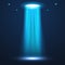 UFO light beam. Alien transport futuristic bright light in dark. UFO spaceship isolated glow effect design