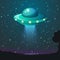 UFO light vector. Alien sky beams. Ufo spaceship with beam, saucer ufo flying illustration