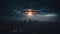 UFO looms over cityscape painting enigmatic aura across dark urban horizon