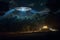 UFO on Mexico jungles during night. Generative AI