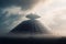 UFO over pyramid in Mexico jungles during day. Generative AI