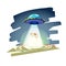 ufo spaceship with beam of light over the cow. Abduction - vector illustration