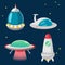 UFO Spaceship Cartoon Design Set Vector